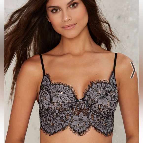 For love and lemons 🍋 bra top skivvies gray lace  black nude - Picture 14 of 16